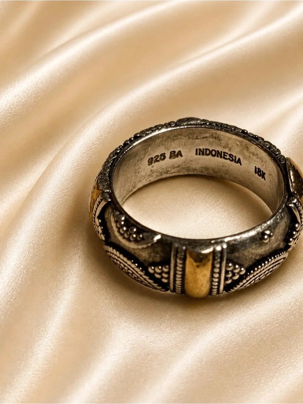 Bali Indonesia 925 Sterling Silver 18K Gold Accent Ring Size 8